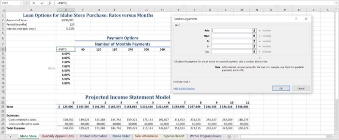 Excel Problem In cell B8, enter a PMT function