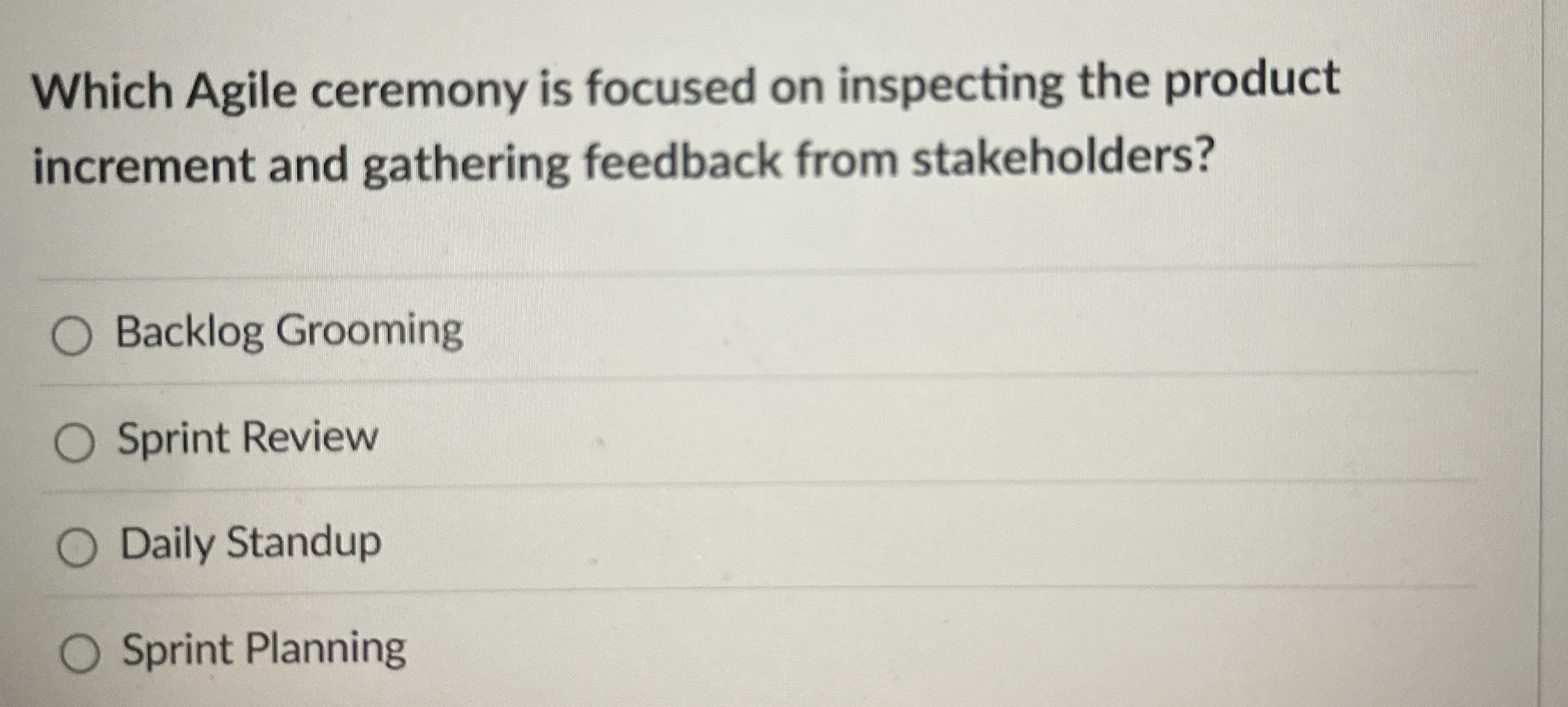 Which Agile ceremony is focused on inspecting the