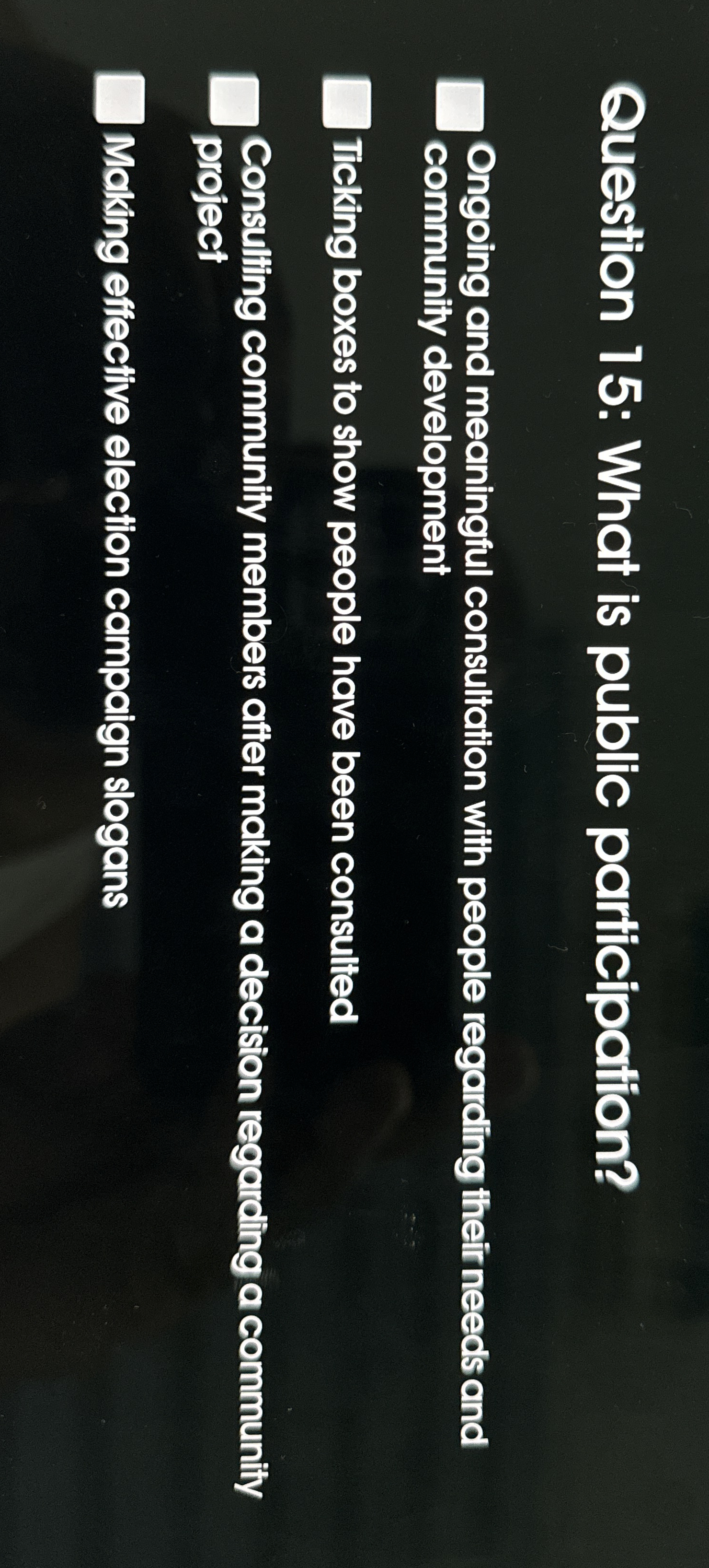 Question 1 5 : What is public participation?