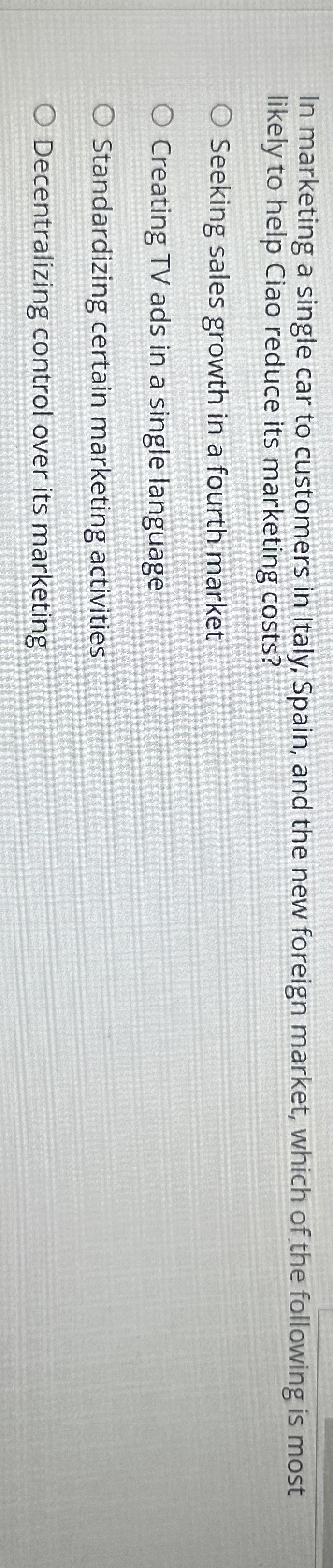 In marketing a single car to customers in Italy,