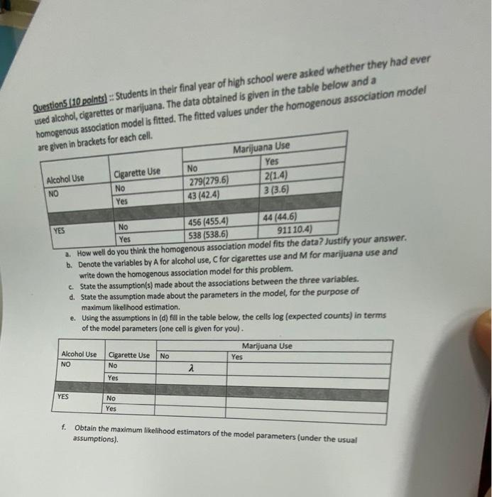Questions (10 points) Students in their final