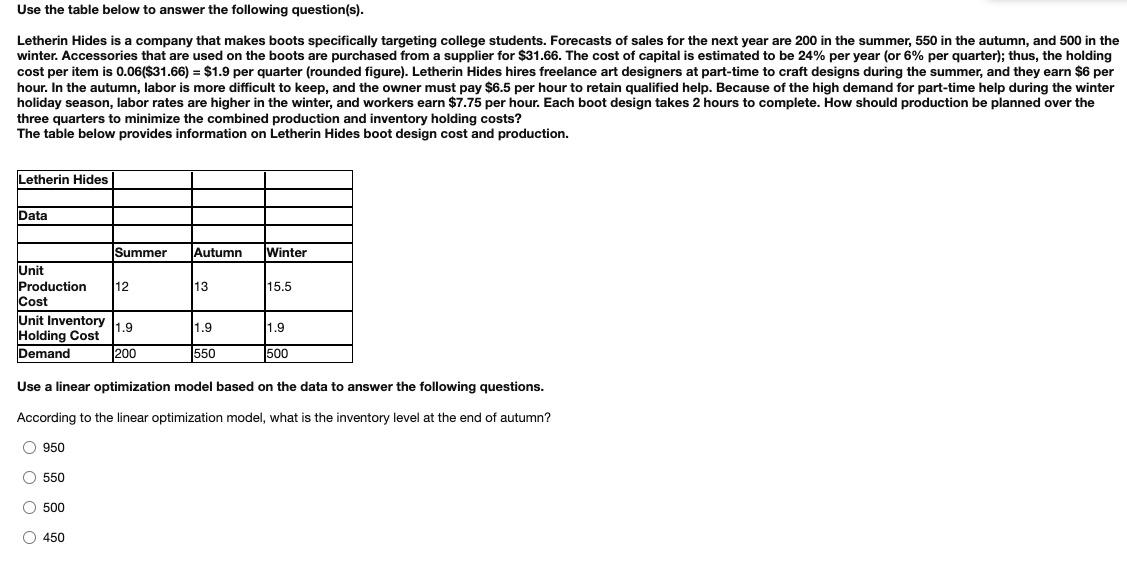 Use the table below to answer the following