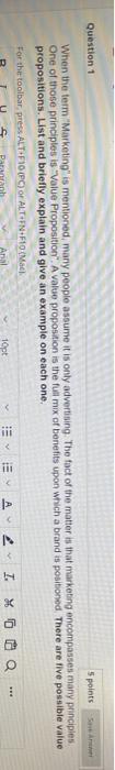 Question 1 5 points When the term "Marketing" is