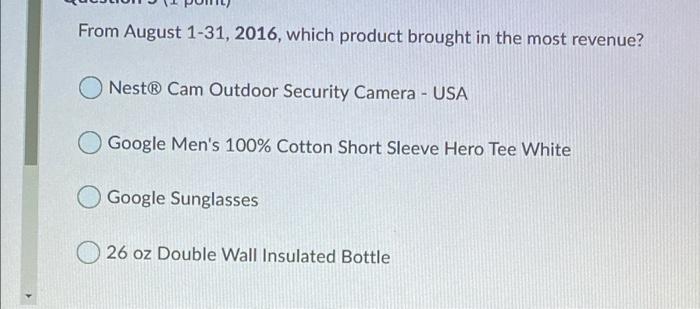 From August 1-31, 2016, which product brought in