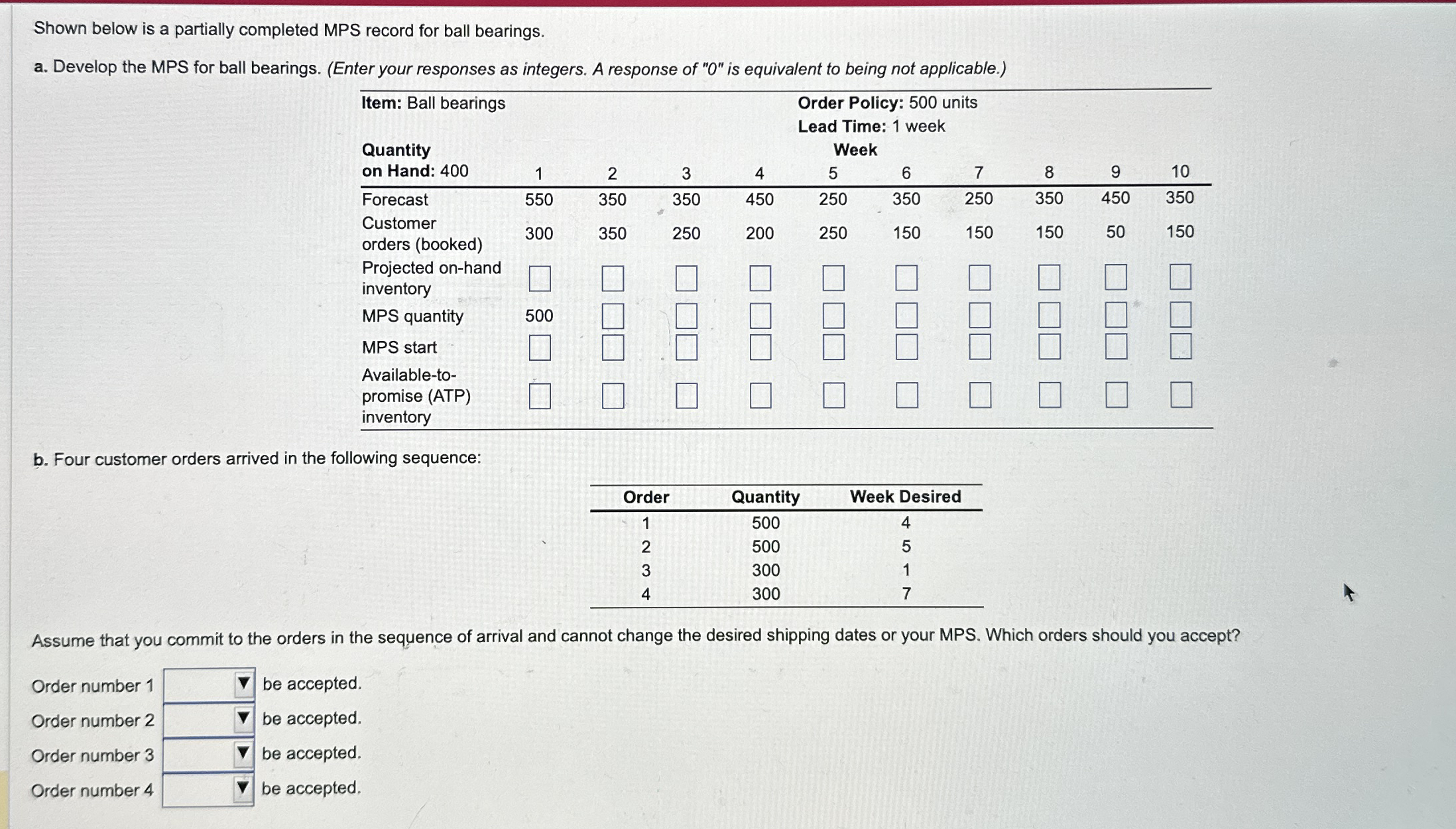 Shown below is a partially completed MPS record