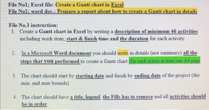 File Nol; Excel file: Create a Gantt chart in