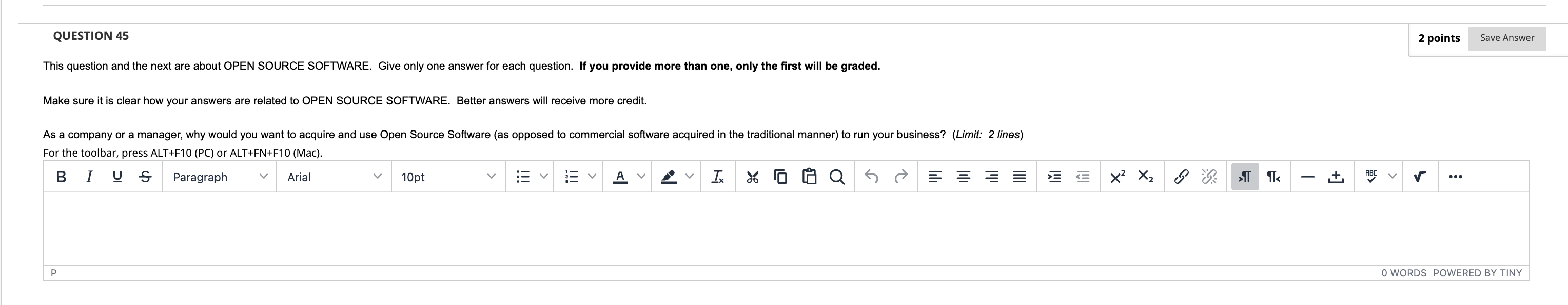 QUESTION 45 2 points Save Answer This question