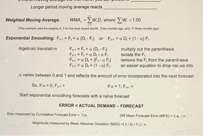 4. Considering our forecasting handout and