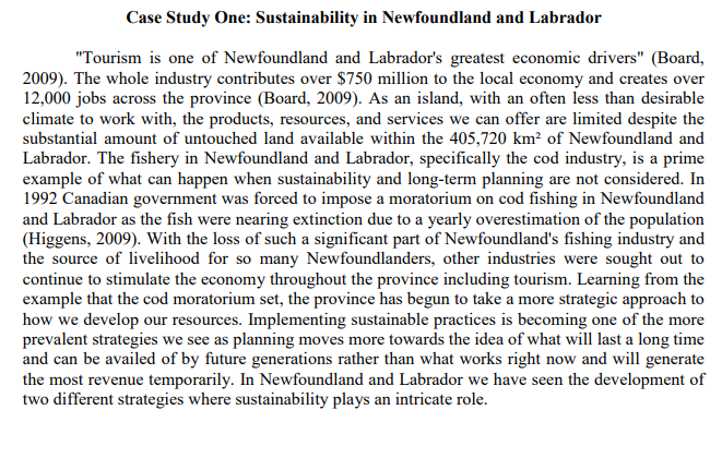 Case Study One: Sustainability in Newfoundland