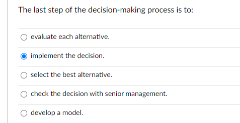 The last step of the decision-making process is