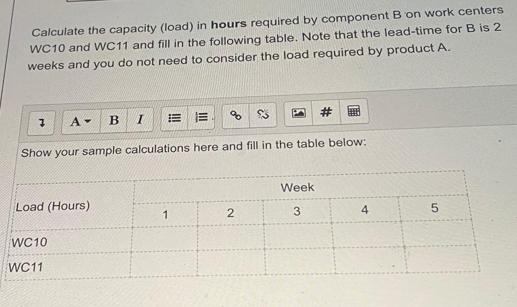 Calculate the capacity (load) in hours required
