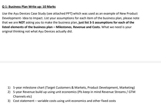 3) Cost statement Q1: Business Plan Write up: 10