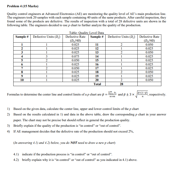 Problem 4 (15 Marks) 11 Quality control engineers