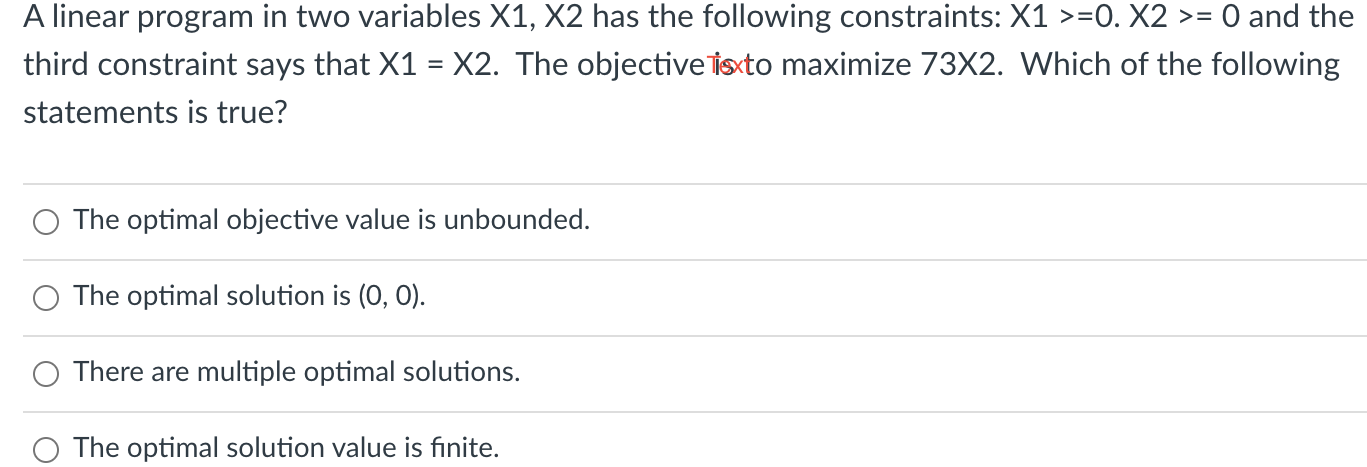 A linear program in two variables X1, X2 has the