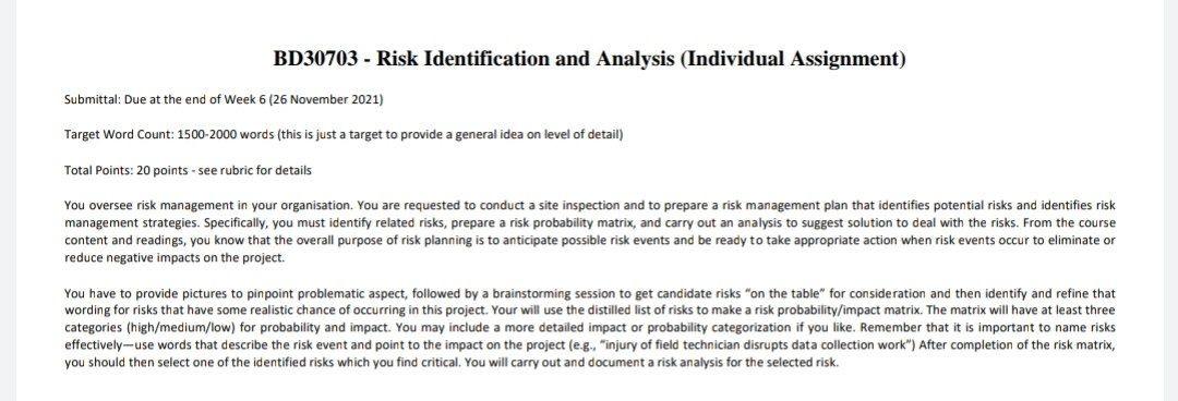 Insurance Management BD30703 - Risk