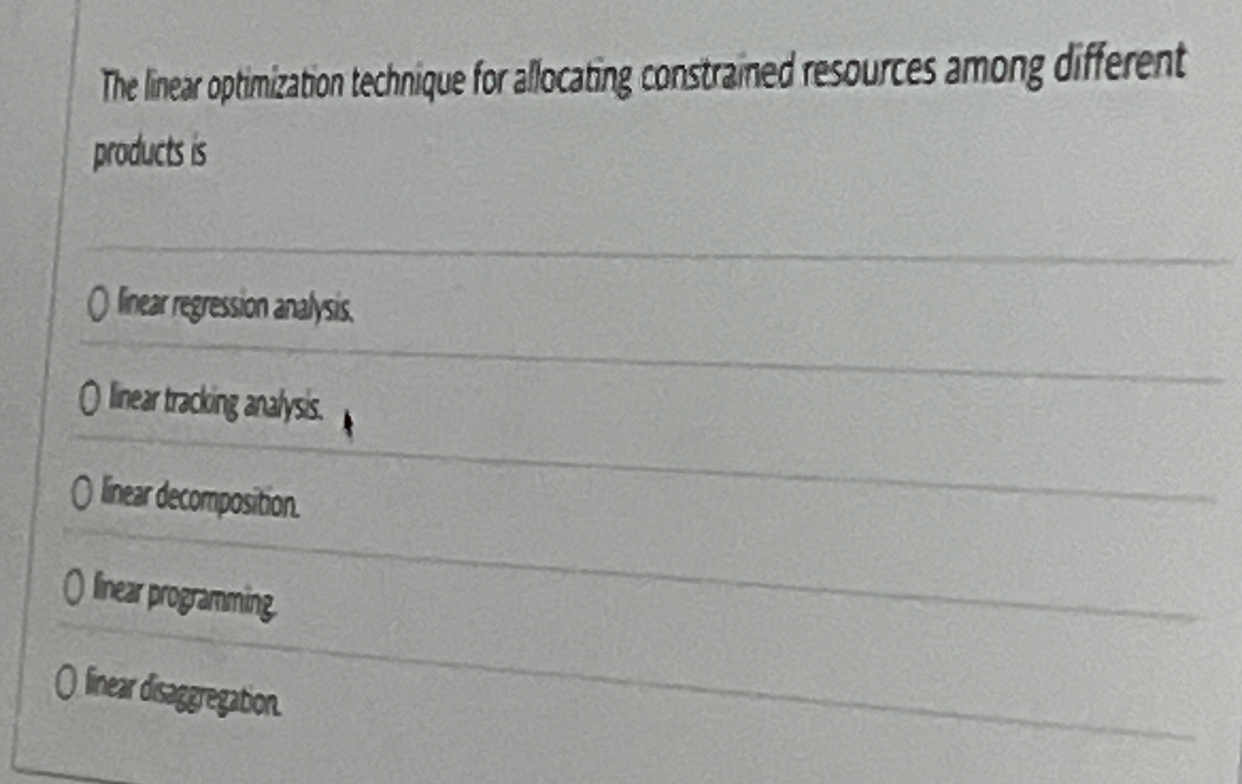 The inear optimization technique for allocating