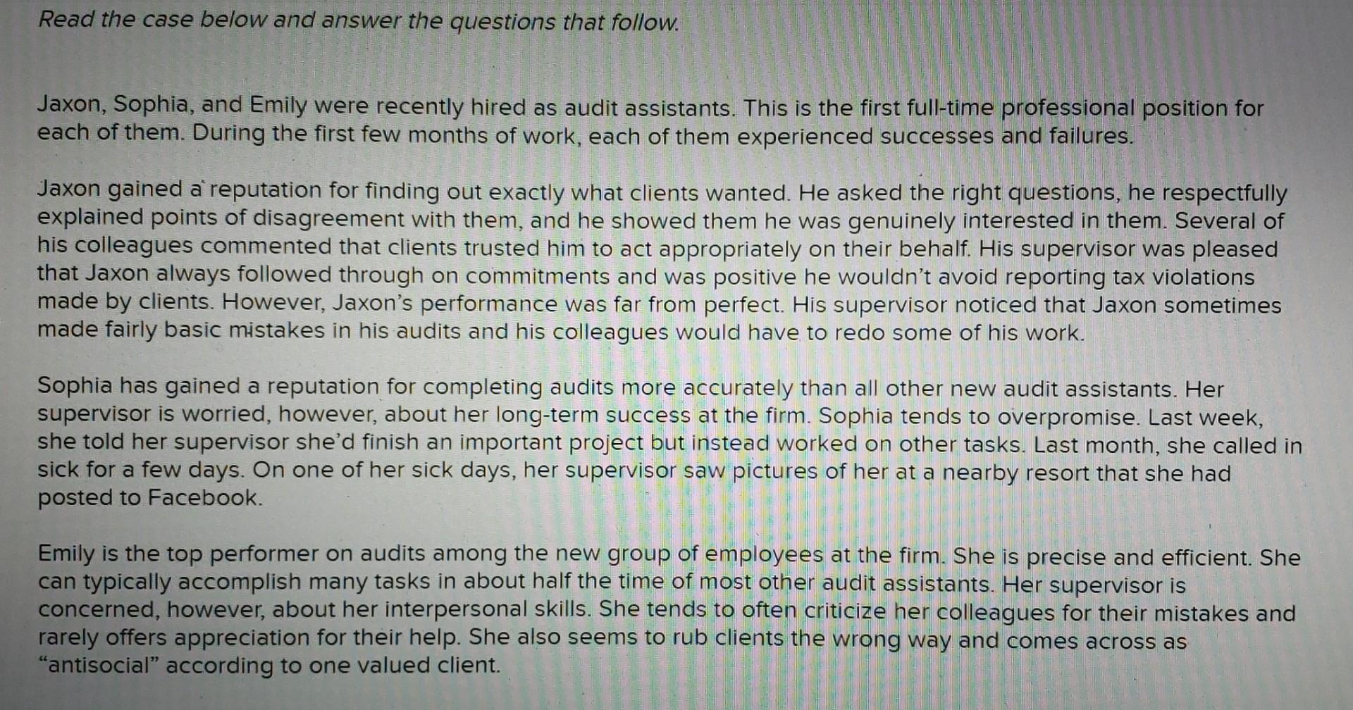 Read the case below and answer the questions that