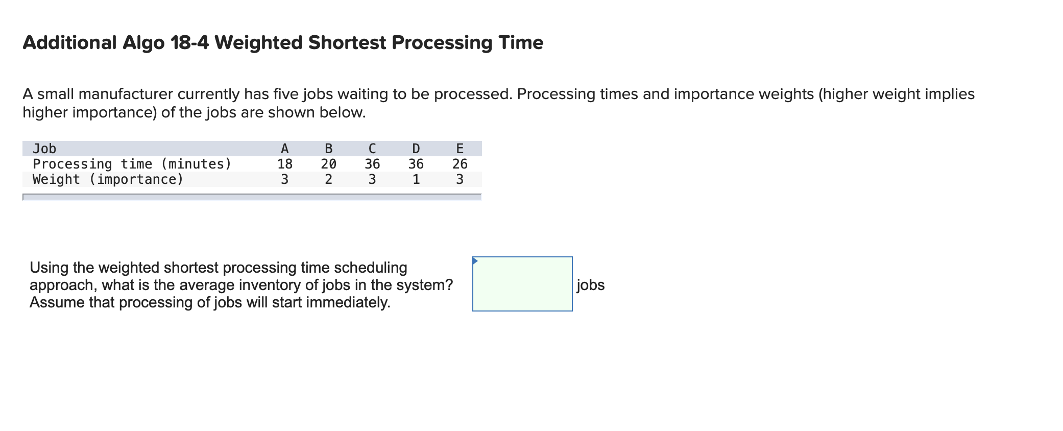 Additional Algo 18-4 Weighted Shortest Processing