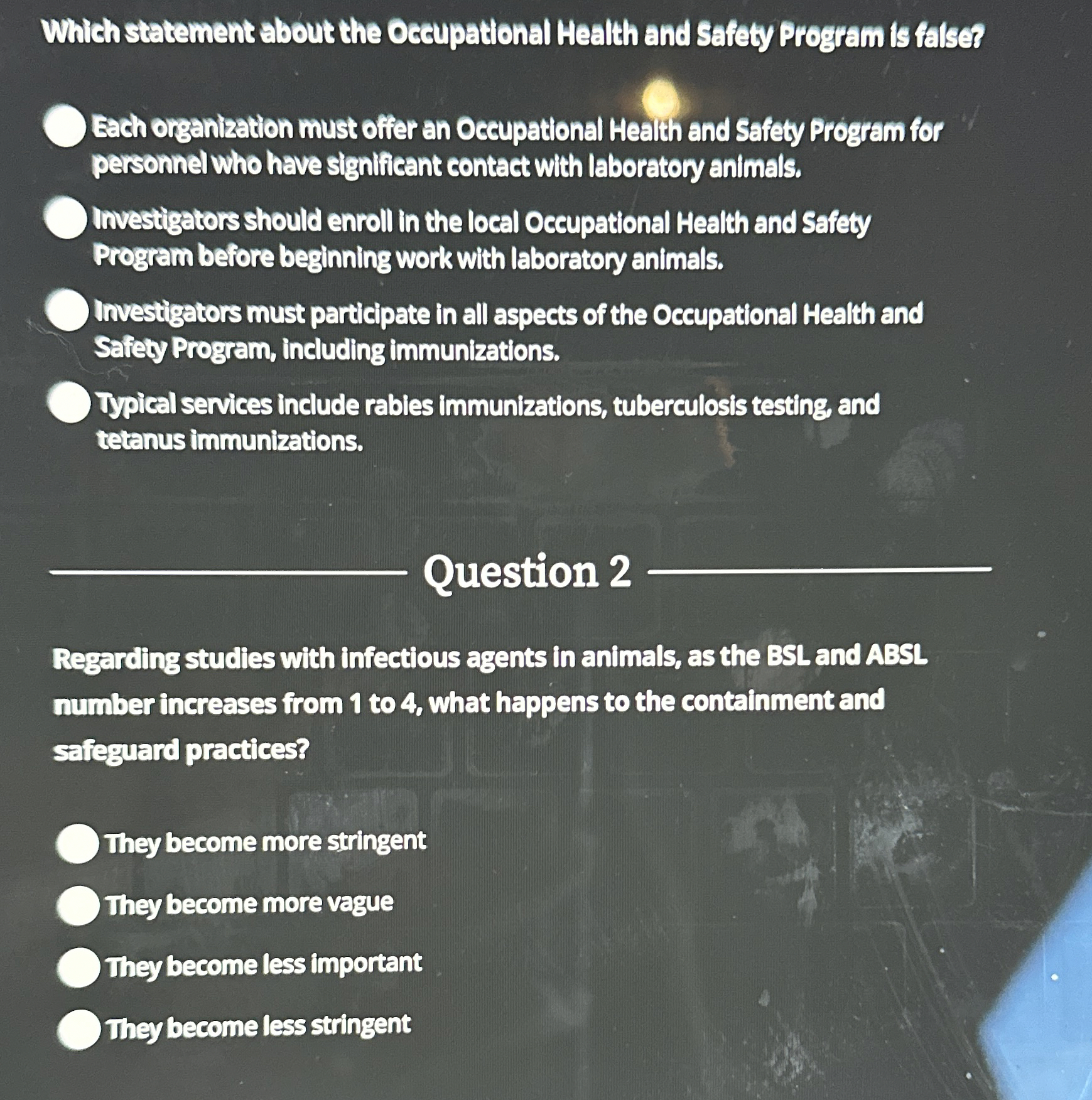 Which statement about the Occupational Health and