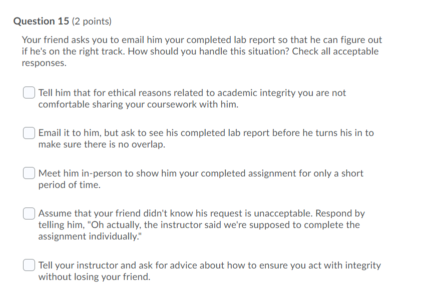 Question 1 (1 point) Your classmate has missed