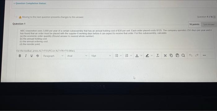 Question Completion Status Moving to the next