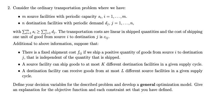 2. Consider the ordinary transportation problem