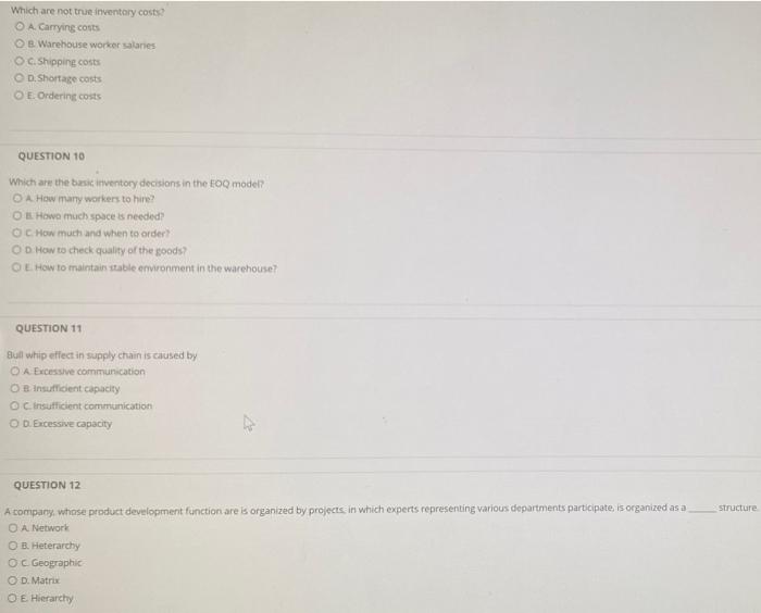 Which are not true inventory costs A Carrying