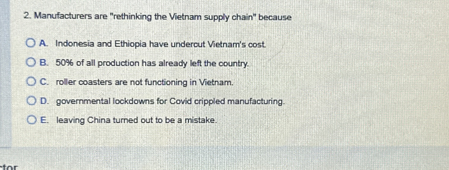 Manufacturers are "rethinking the Vietnam supply