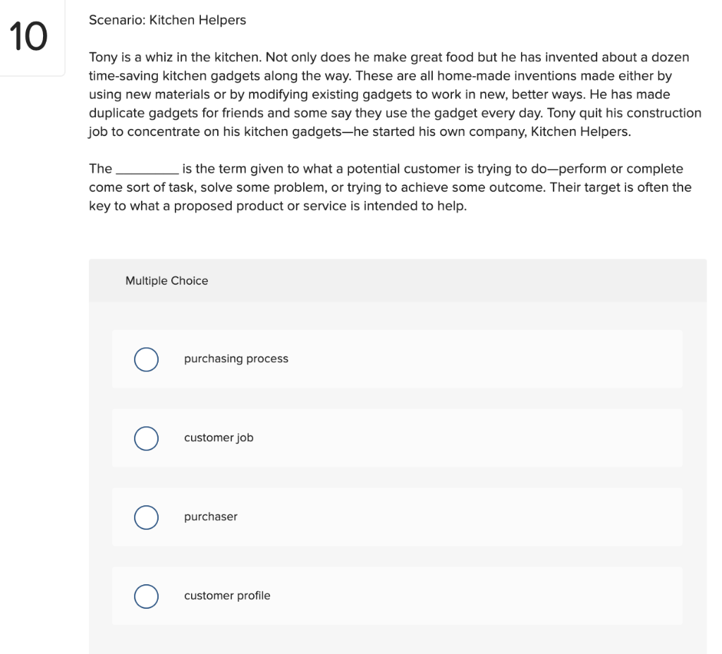 Scenario: Kitchen Helpers 5 Tony is a whiz in the