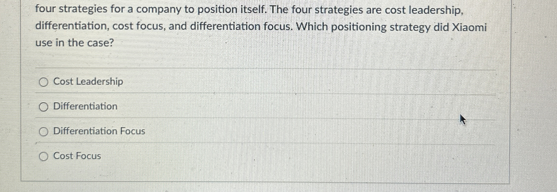 four strategies for a company to position itself.