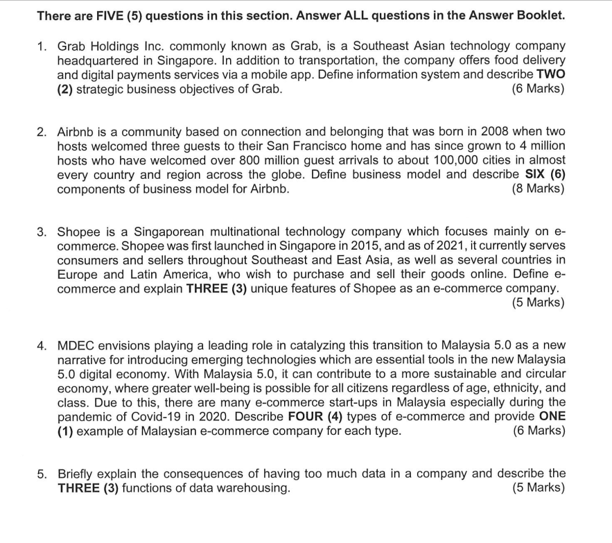 There are FIVE (5) questions in this section.