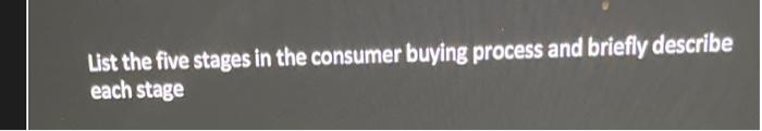 List the five stages in the consumer buying