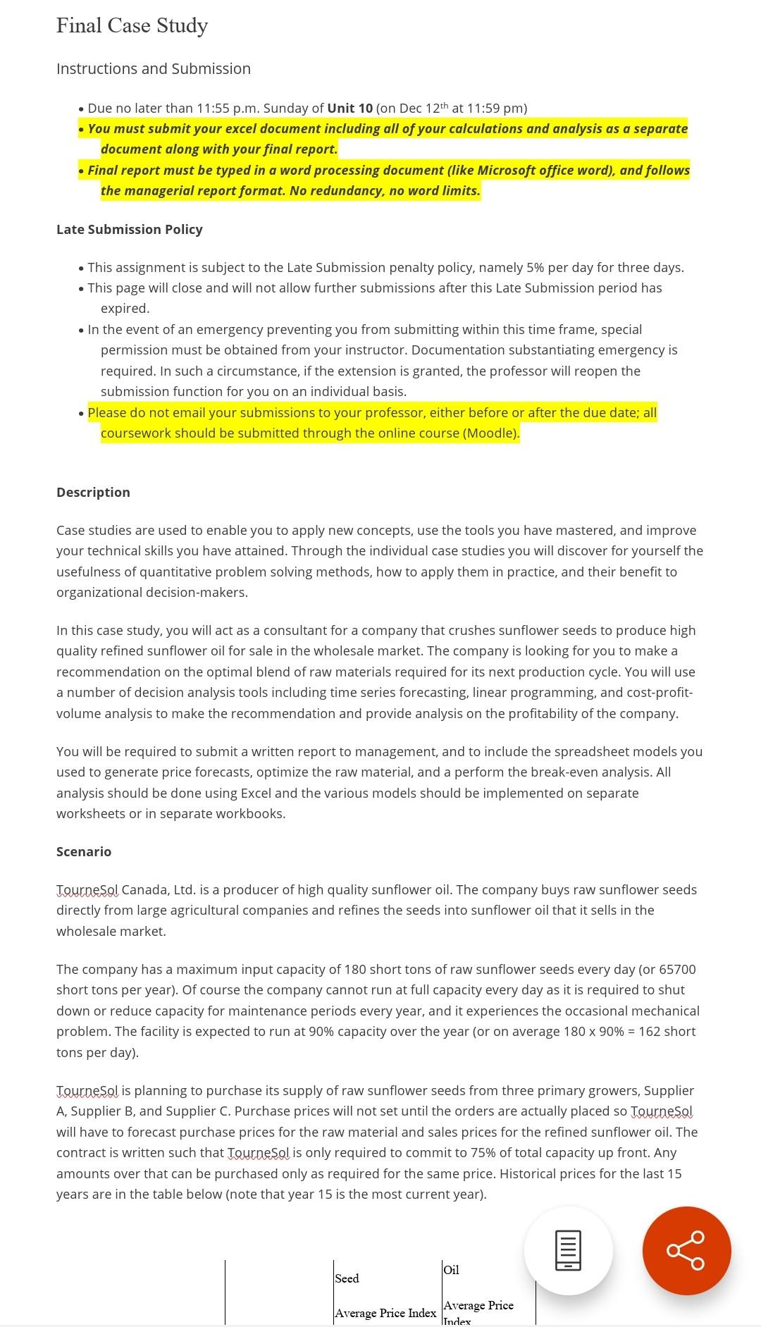 Final Case Study Instructions and Submission Due