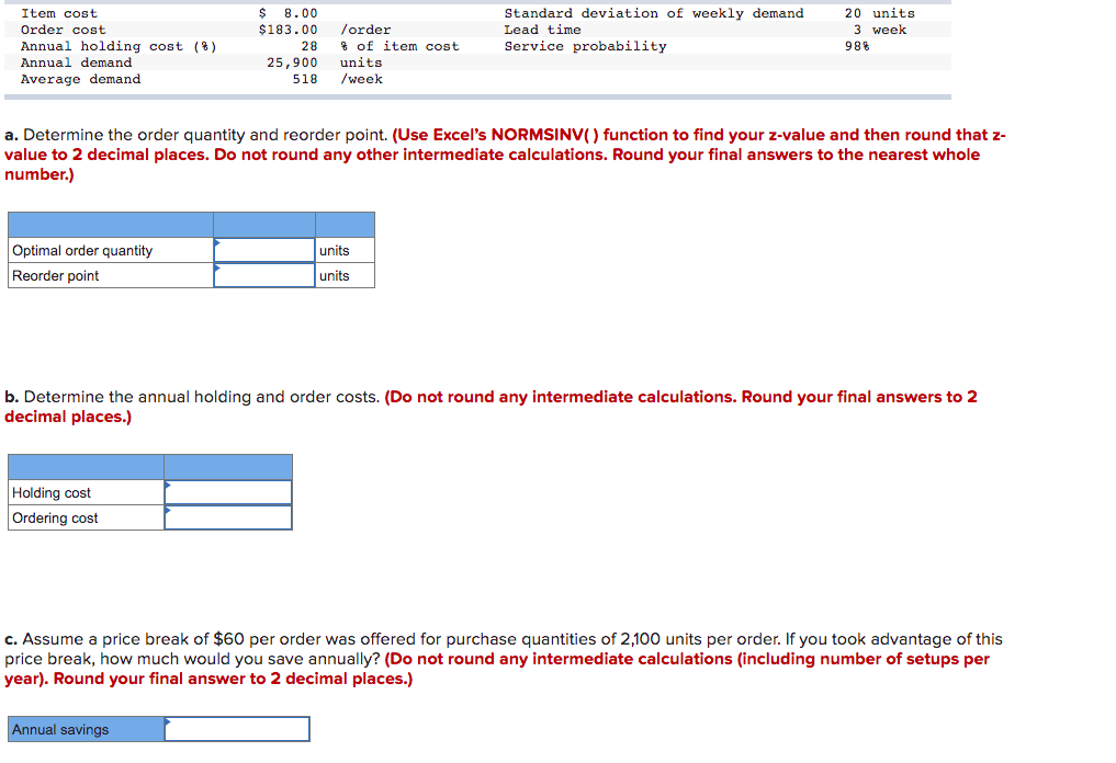 Given the following information, formulate an