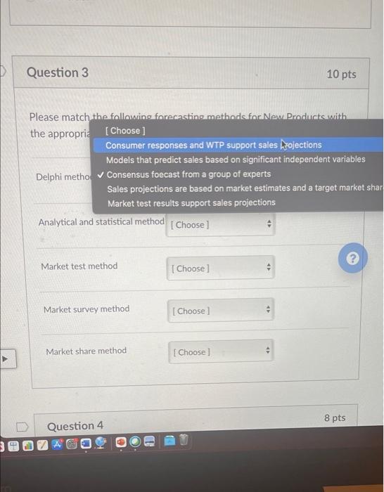 Question 3 10 pts Please match the following