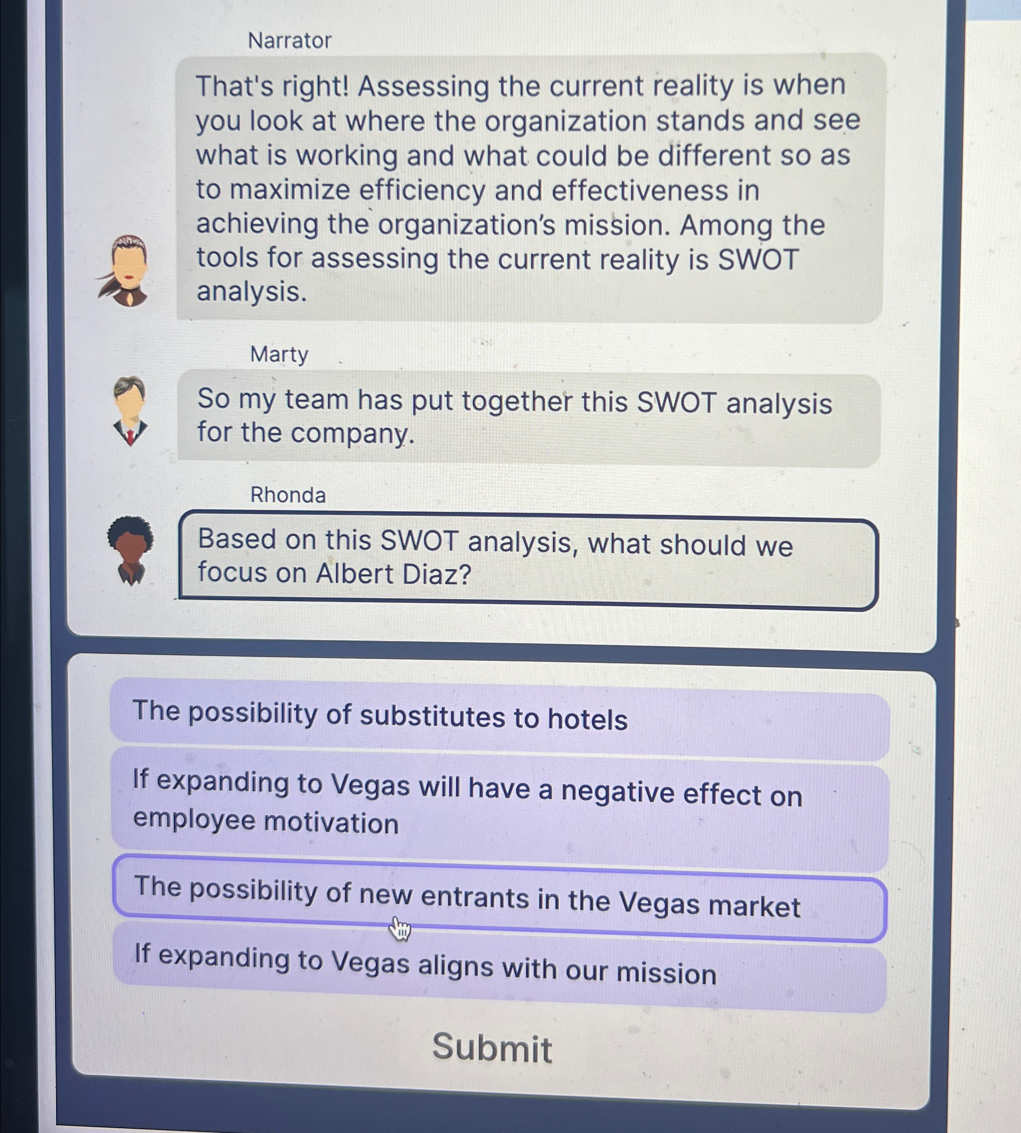 Narrator That's right! Assessing the current