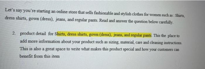 Let's say you're starting an online store that