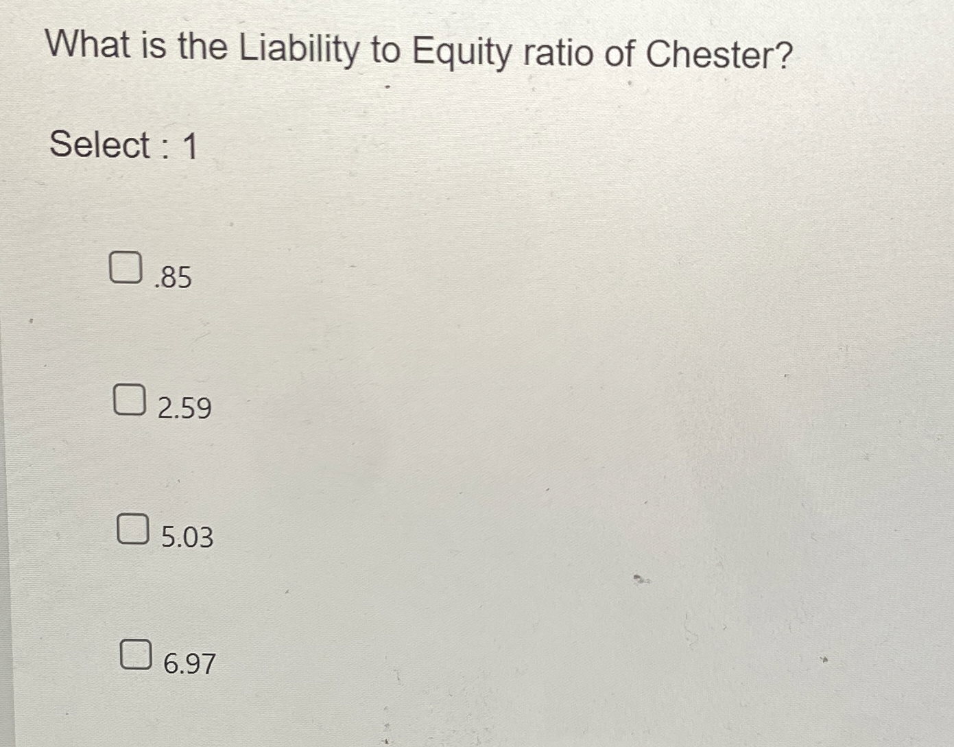 What is the Liability to Equity ratio of Chester?
