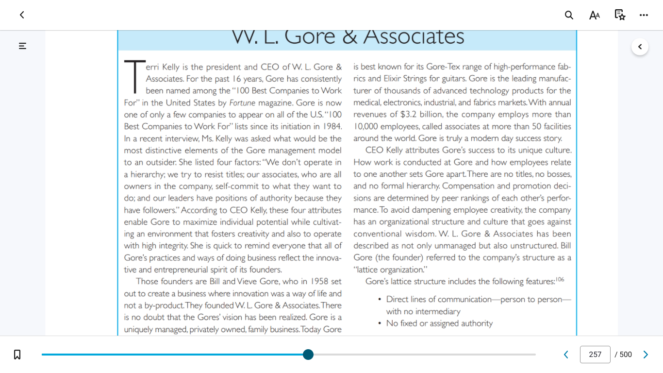 review W. L. Gore & Associates, Questions 1 - 3