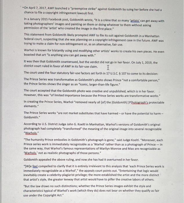 Read the case below and then look at the Andy