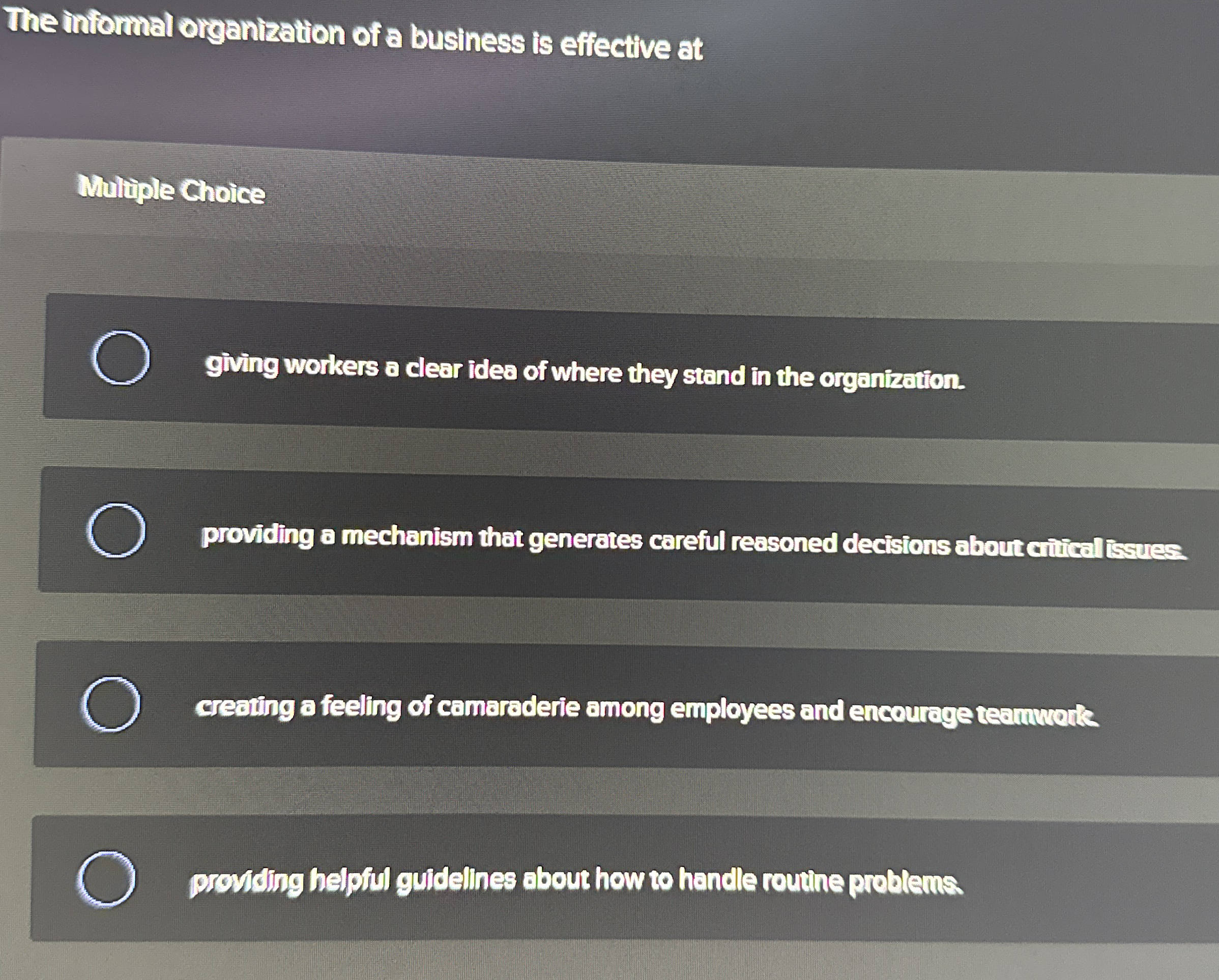 The informal organization of a business is