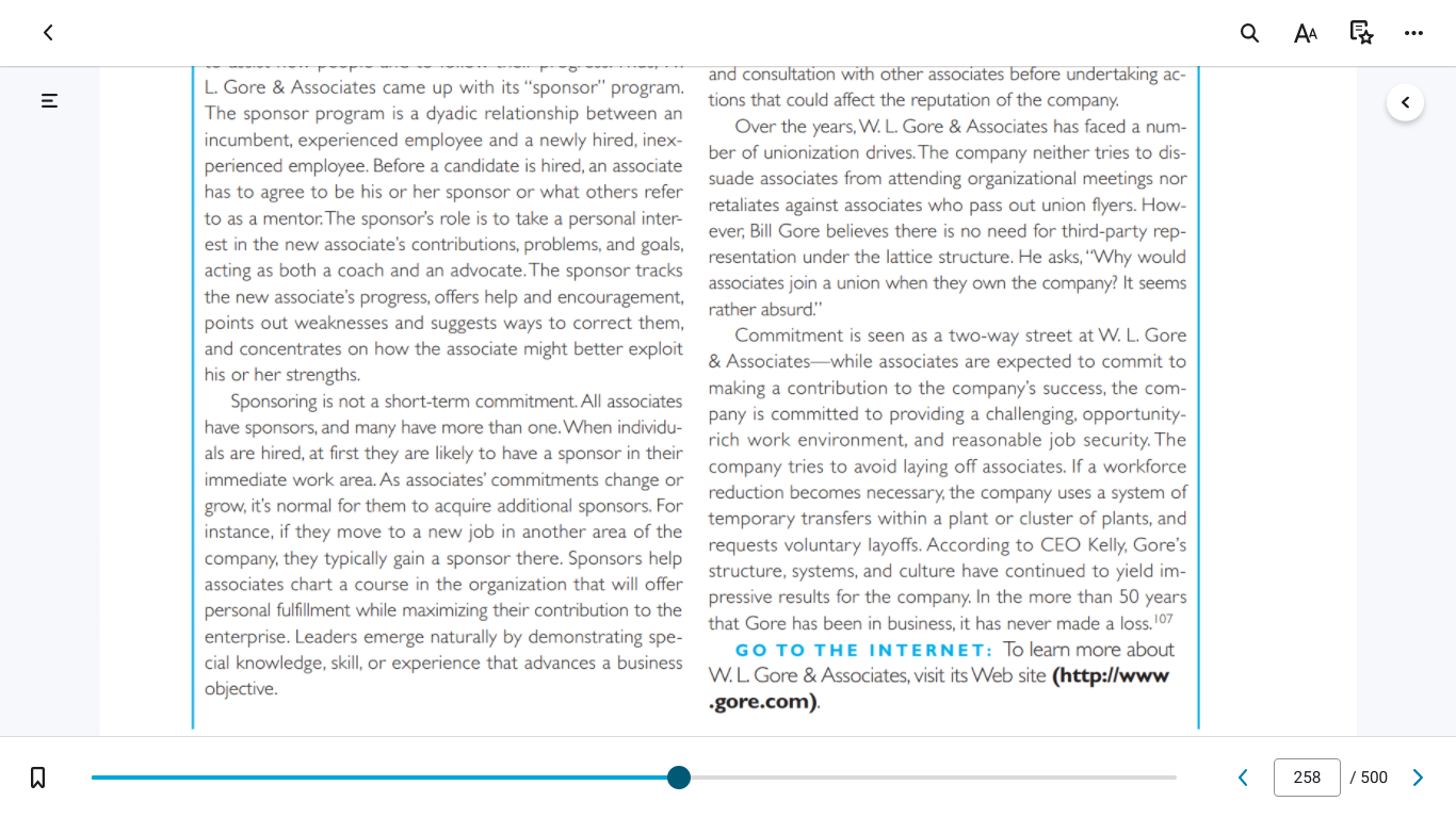 review W. L. Gore & Associates, Questions 1 - 3