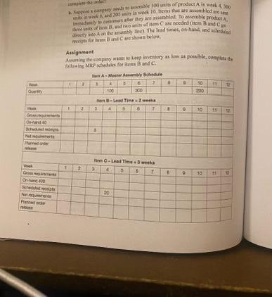 Complete the MRP solution(ONLY NEED WEEKS 9-12)