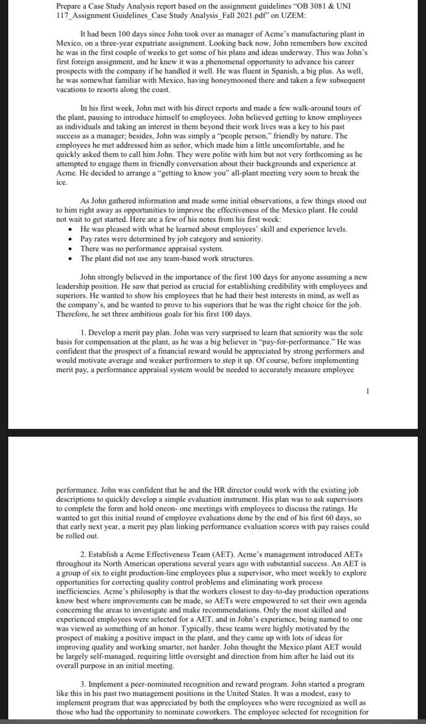 Prepare a Case Study Analysis report based on the