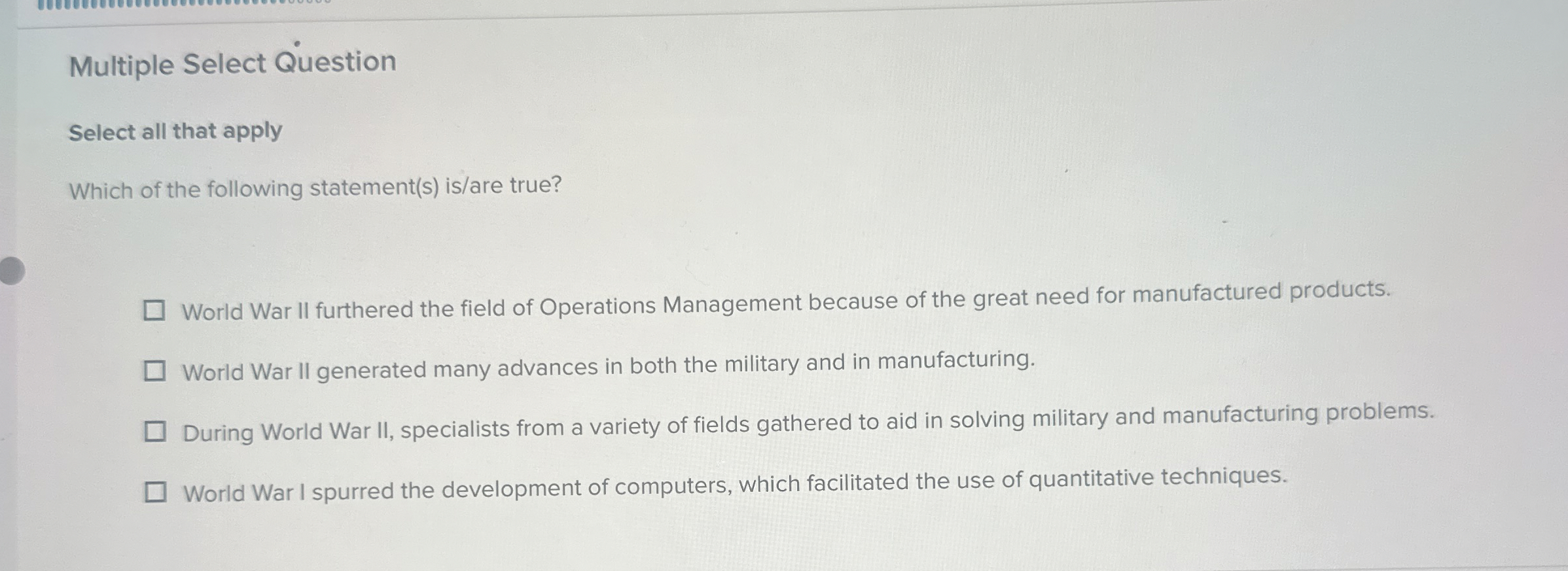 Multiple Select Question Select all that apply