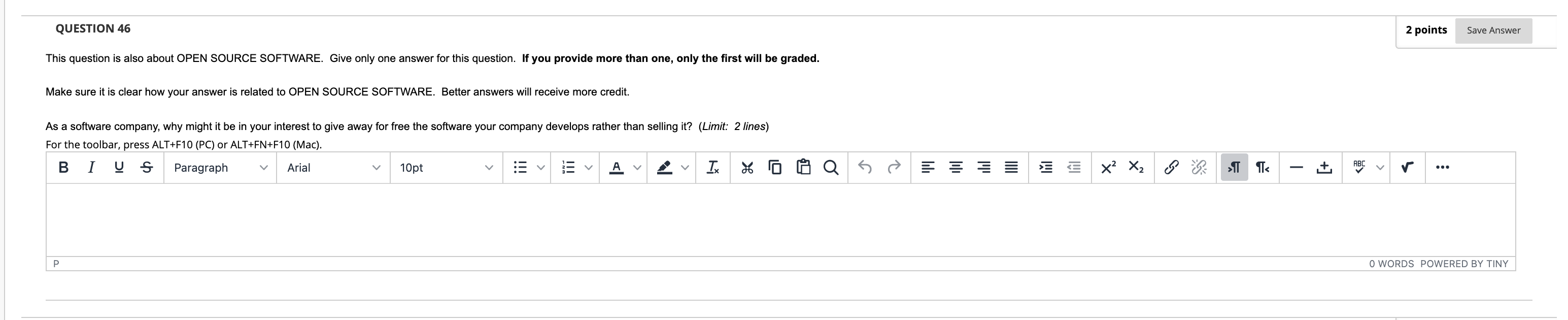 QUESTION 46 2 points Save Answer This question is