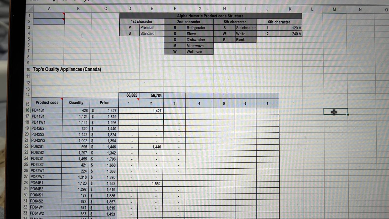 In G 16 : Use the product code breakdown provided