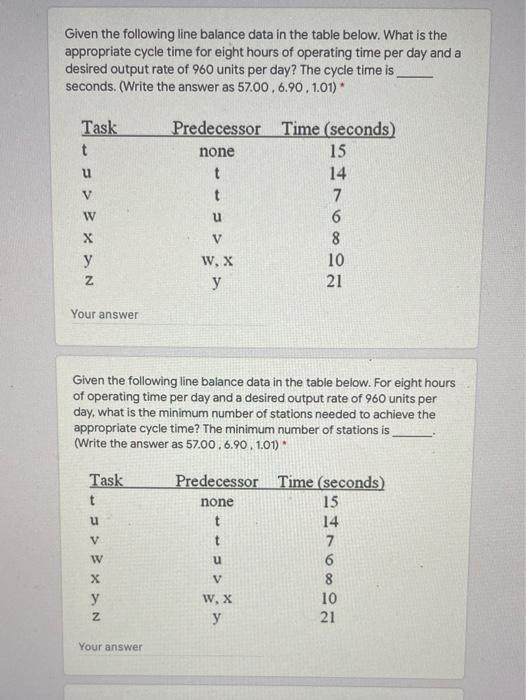 Given the following line balance data in the