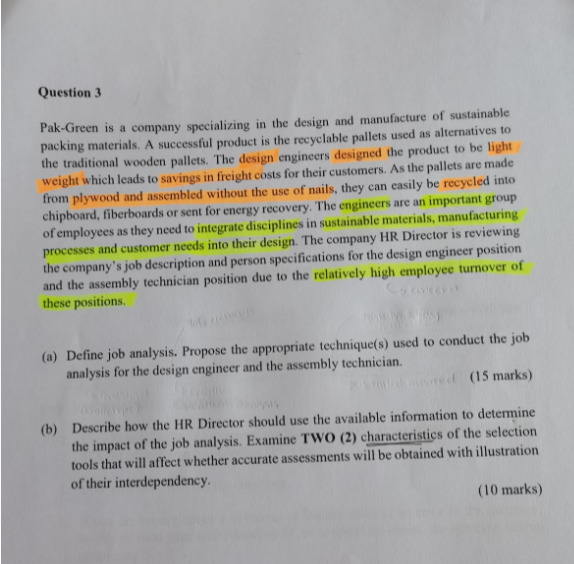 How do you answer part (b) ? Question 3 Pak-Green