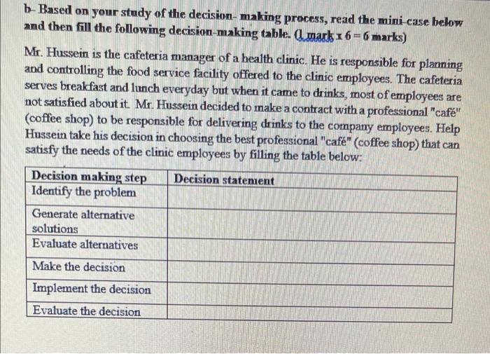 b-Based on your study of the decision-making